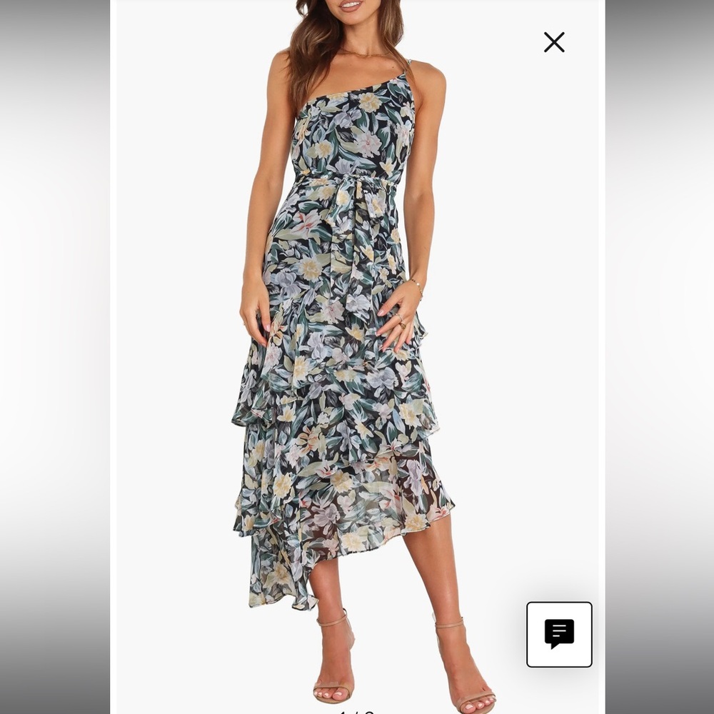 Armed One Shoulder Tiered Asymmetric Floral Dress